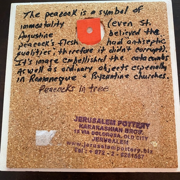 2 Vintage peacock decorative tiles (2) from Jerusalem Pottery - Picture 6 of 6